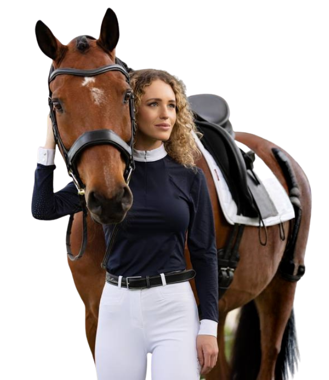 A women with a horse and transparent background
